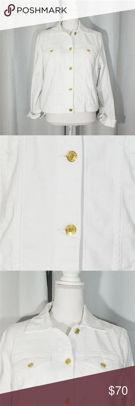 michael kors white denim jacket with gold buttons|michael kors jean jacket women.